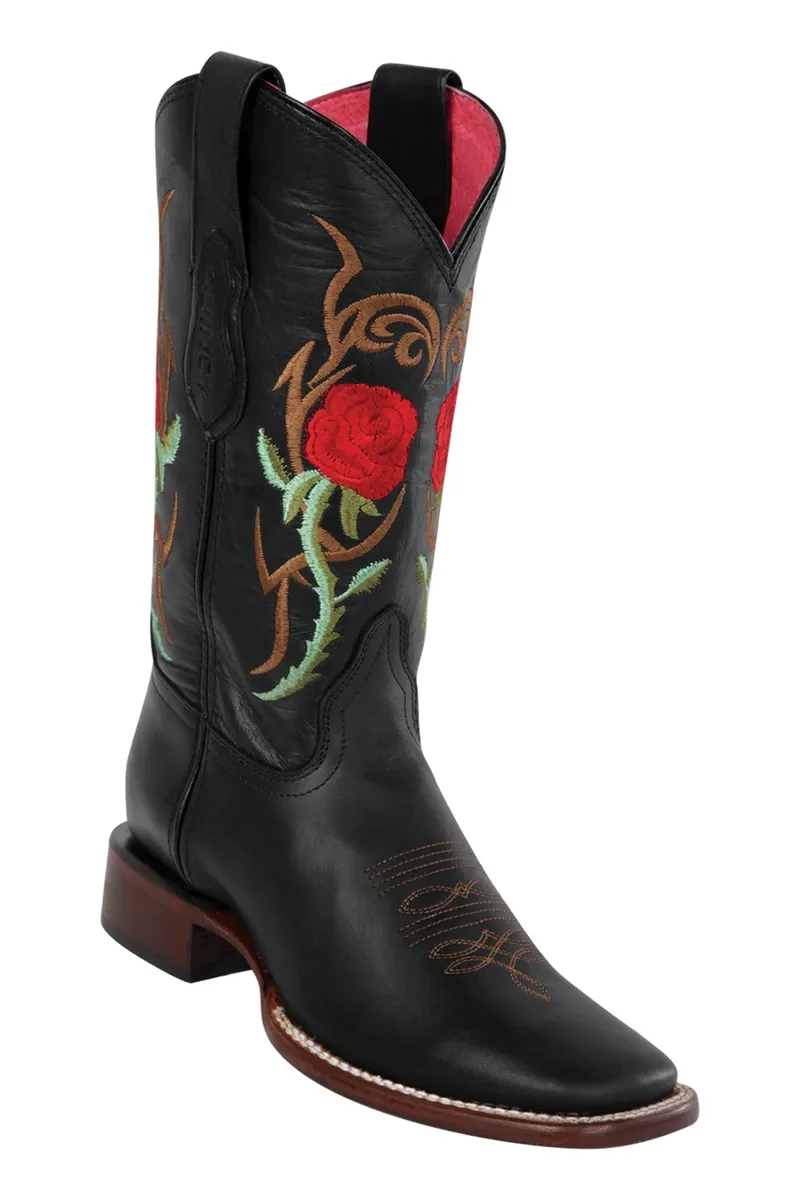 Quincy Boots Womens Rose Grasso and Volcano Black Ranch Toe Western Boot